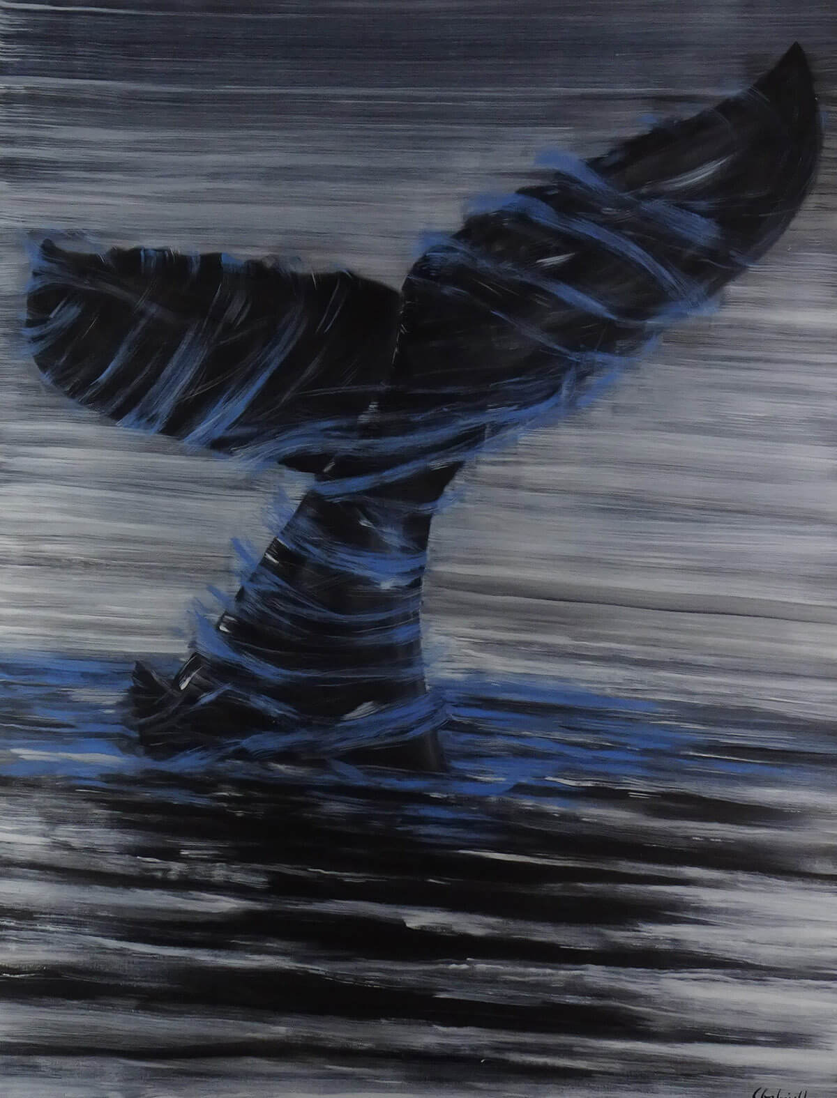 Baleine piégée 2020 huile sur toile 114X146 cm
