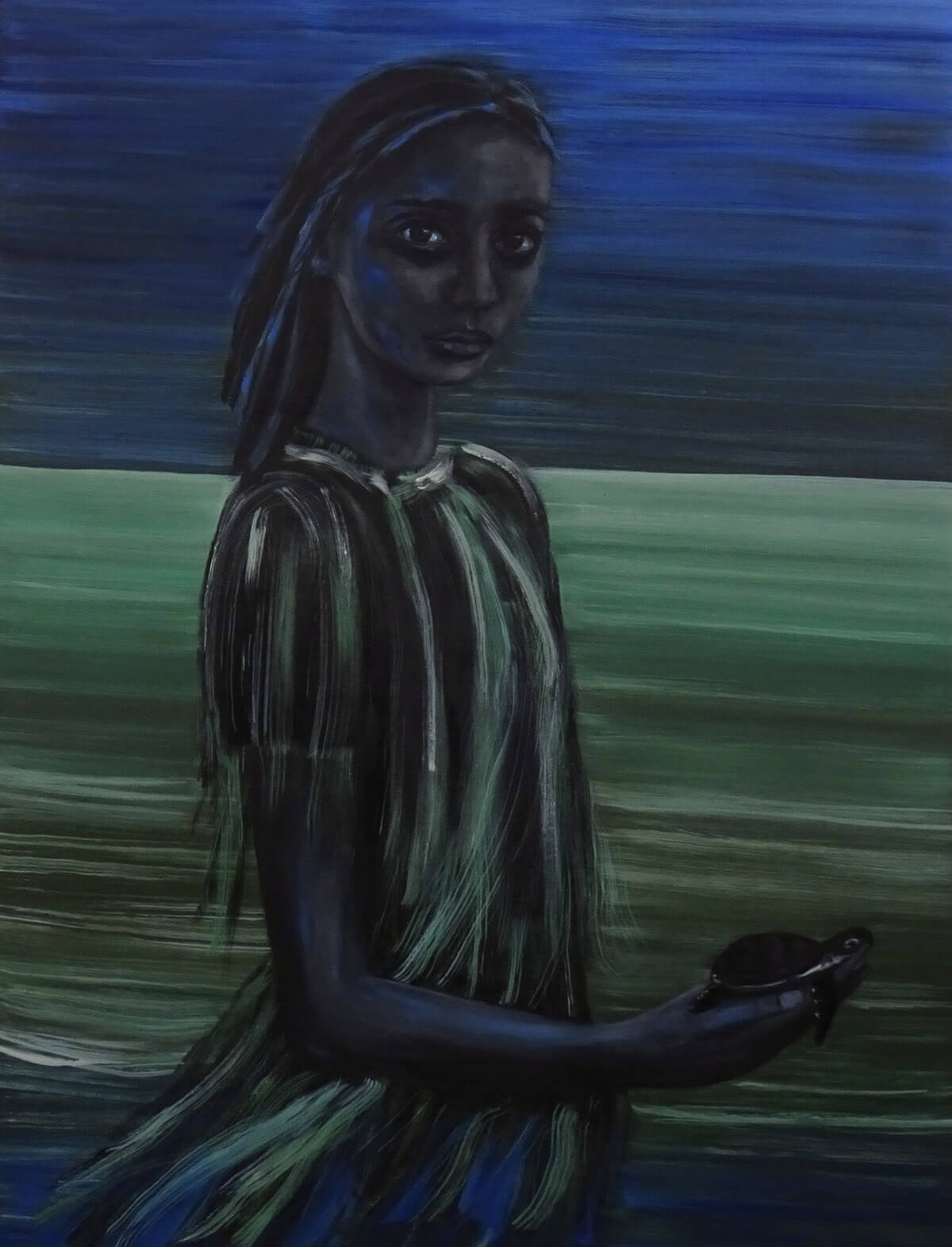 La jeune fille à la tortue 2021 huile sur toile 89x116 cm