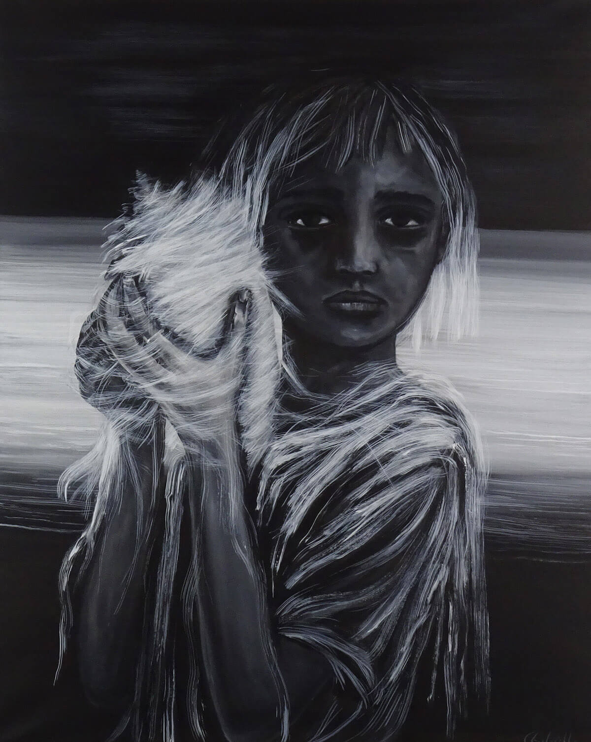L'enfant au coquillage 2021 huile sur toile 81x100 cm