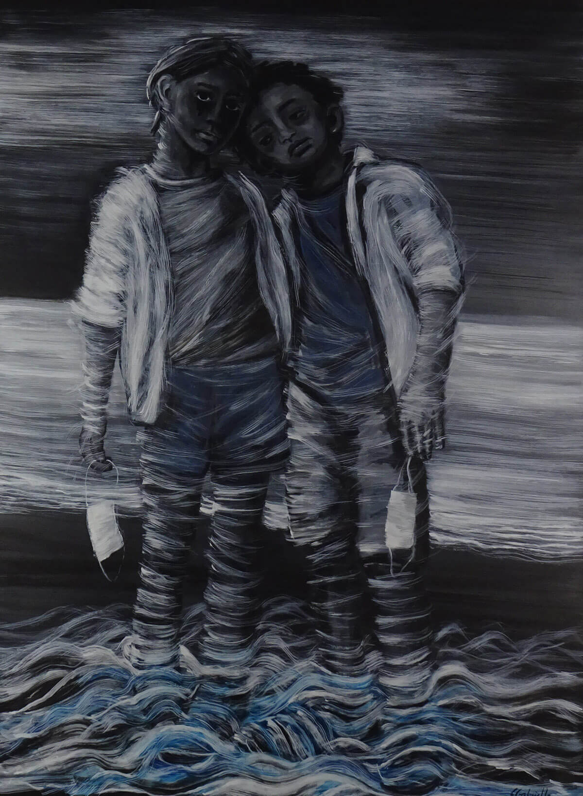 Les enfants tristes 2020 huile sur toile 97x130 cm