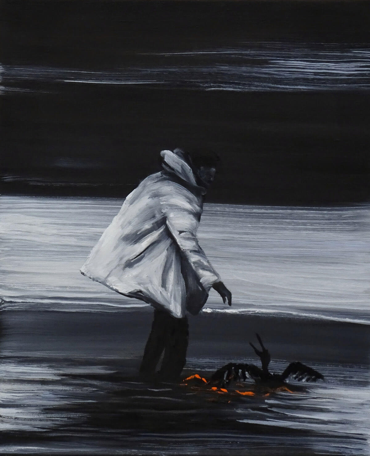 L'oiseau piégé 2021 huile sur toile 38x46 cm